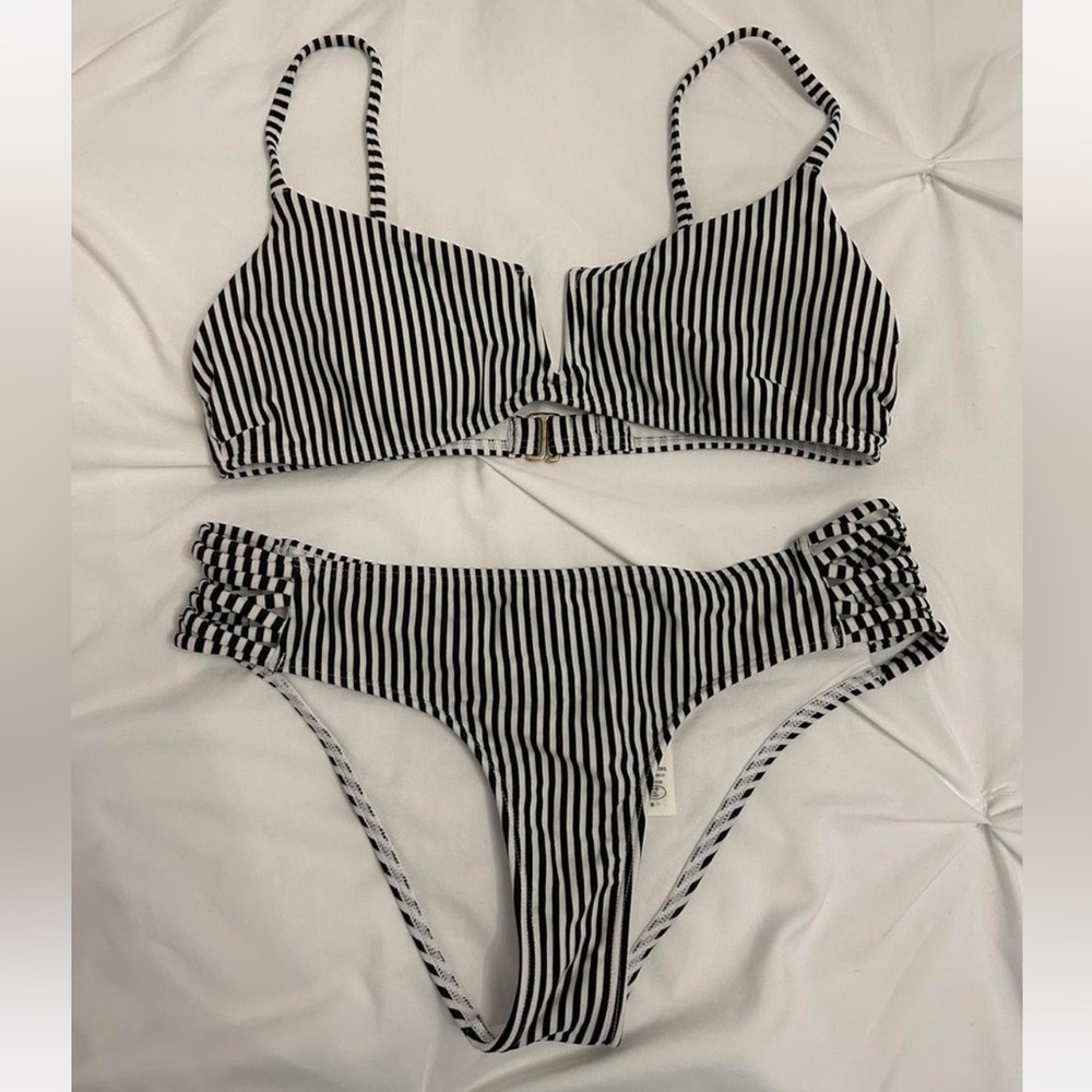 Hollister Black and White Striped Bikini